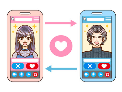 マッチングアプリをする女性：イラスト無料