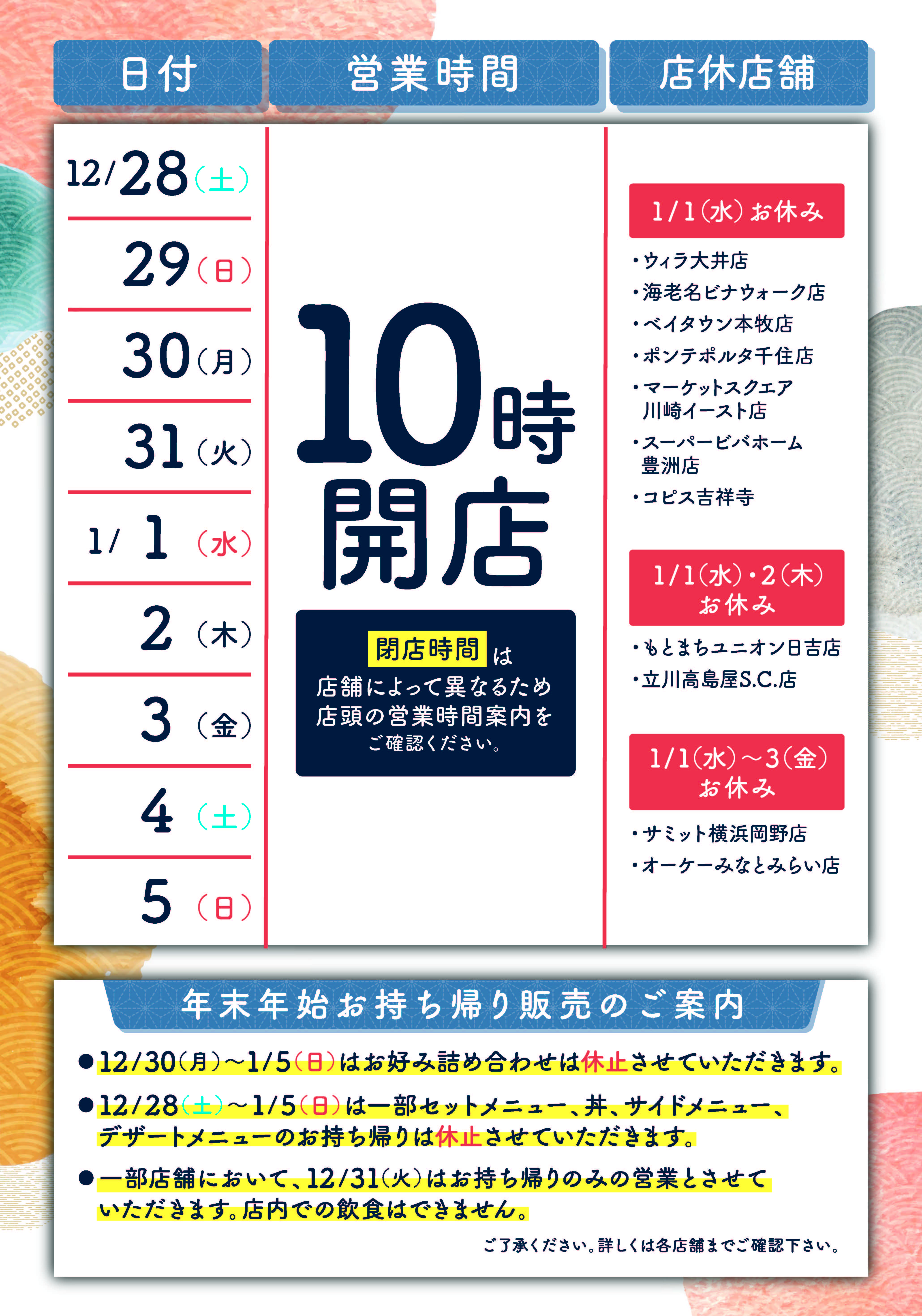2023大晦日-2024正月 加古川市内のスーパー・商業施設の年末年始休業まとめ 元旦営業もかこがわノート