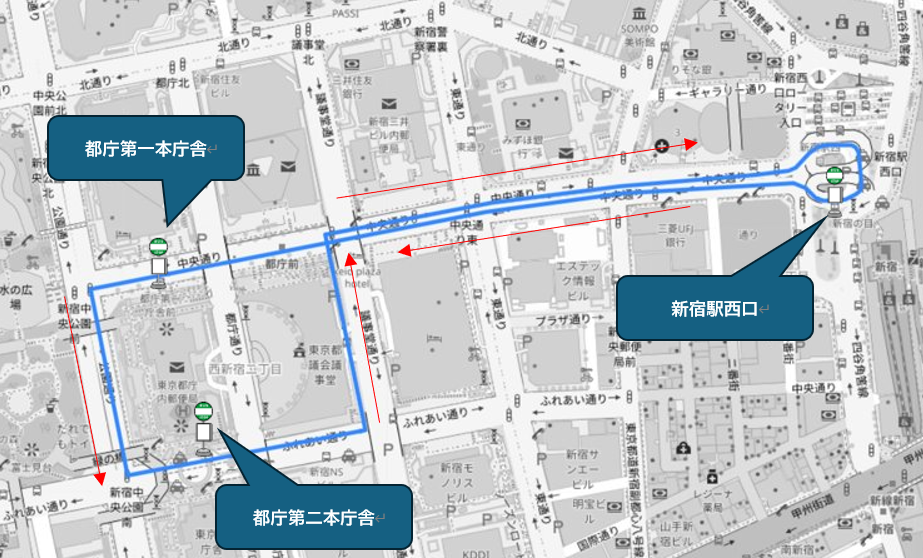 新宿三井ビル『地下』駐車場入口までTo Shinjuku Mitsui Building parking lot entrance