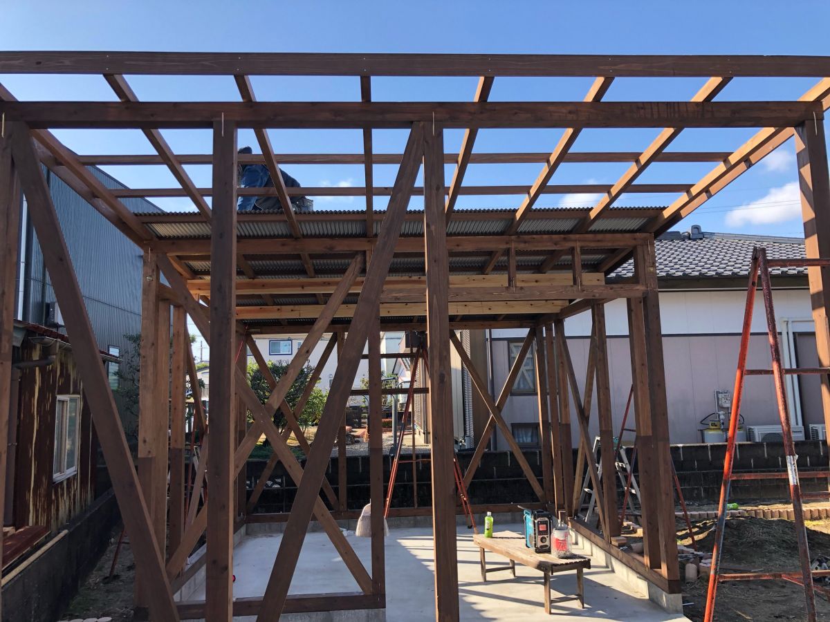 単管パイプ 単管ガレージ 車庫 倉庫 DIY シャッター付き 物置 バイク 車 イナバ