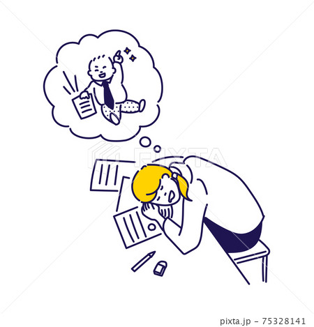 在宅ワーク中に居眠りをする女の子イラスト - No: 2328285無料イラスト・フリー素材なら「イラストAC」