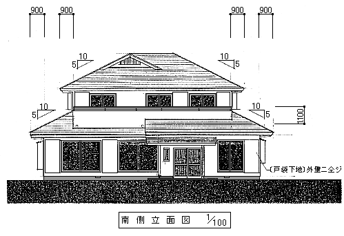 ２０１６年１０月② 立面図sankiue 建築ＣＡＤ検定2級のお勉強