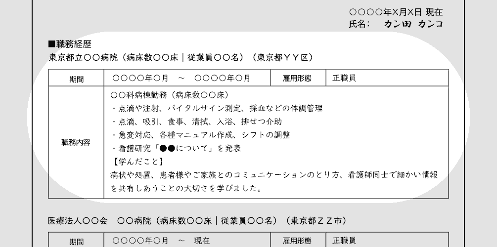 職務経歴書の書き方看護師ワーカ