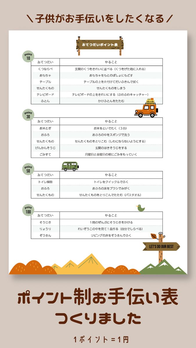 お手伝いカードの無料テンプレート2つ折り8種類のダウンロード - テンプレートの無料ダウンロード