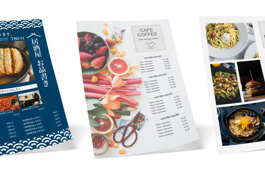 無料メニューテンプレート – お洒落なカフェのメニューデザインASOBOAD