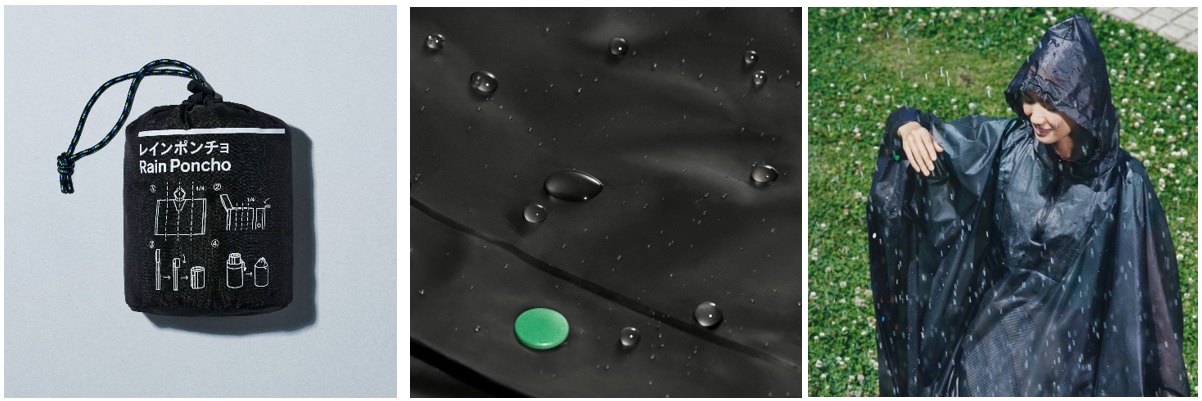 コンビニエンスウェアから初のアウター『レインポンチョ』発売 ・ コンビニエンスウェアの「レインポンチョ」は、「濡れない、捨てない」エコなレイングッズ！・ 持ち歩きに便利なサイズ感＆ 突然の雨でも使い捨てビニール傘に代わって活用することでエコにも貢献