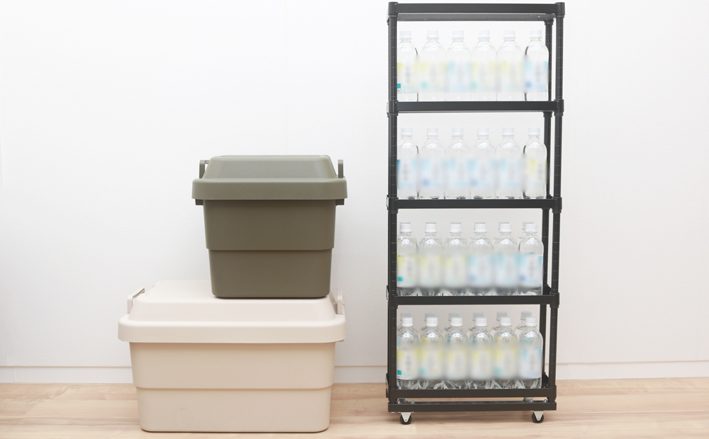 箱買いペットボトルのおしゃれな収納アイデア。無印良品とIKEAでストック収納