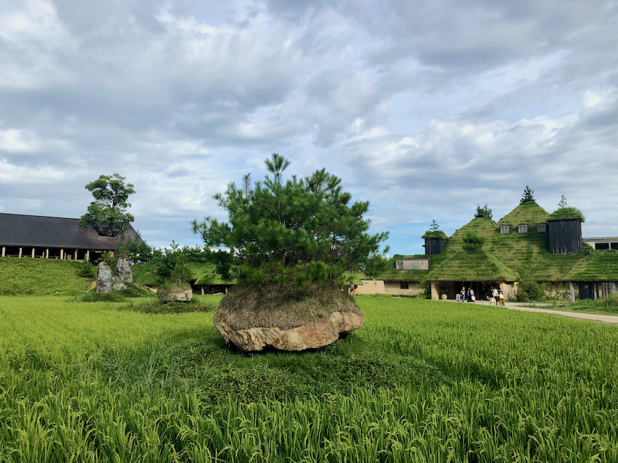 安土みどり城 藤森照信＋前田由利 YURI DESIGN 撮影 新建築社写真部 滋賀県に建つ大林環境技術研究所の事務所と倉庫．雲形窓はガラス窓と和紙張りアクリル窓の2本立てとした．『新建築』2024年11月号 ▷掲載作品の一覧は、新建築社公式サイトでご覧いただけます